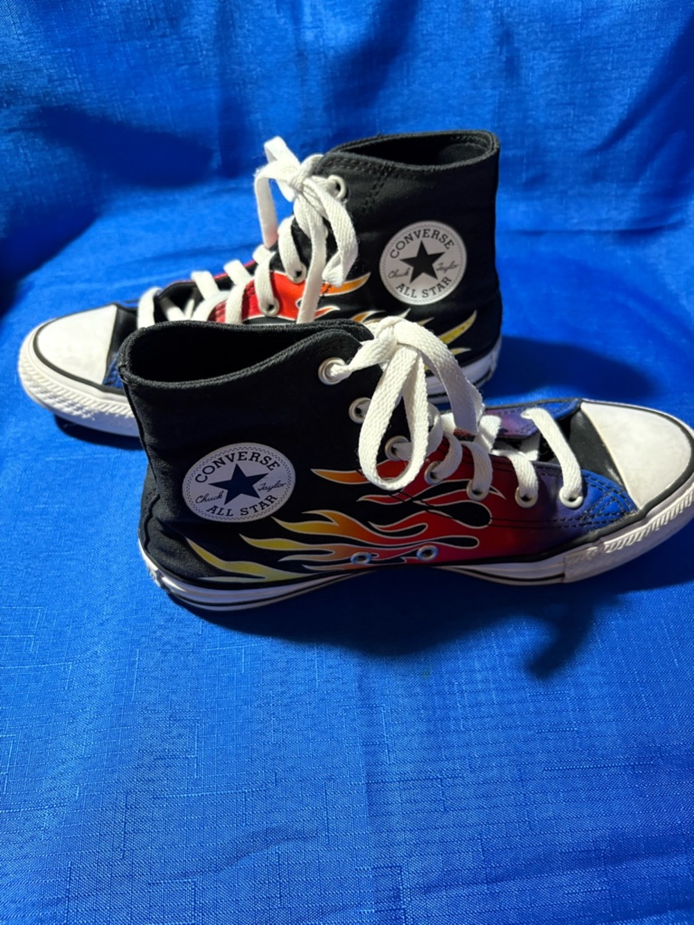 Converse Kids High Top Sneakers with Flame Graphic - Black/Red/Yellow/Blue